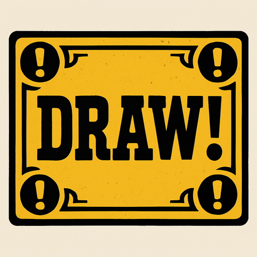 a western themed alert box that says DRAW! on it.
In-Game asset.  High contrast.  No shadows