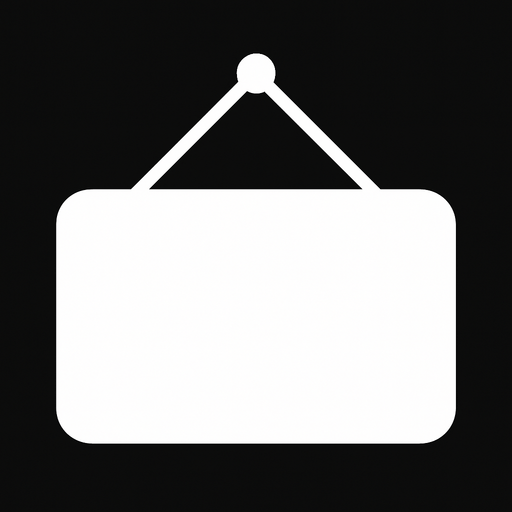 a white sign, flat design.
In-Game asset.  2d.  High contrast.  No shadows