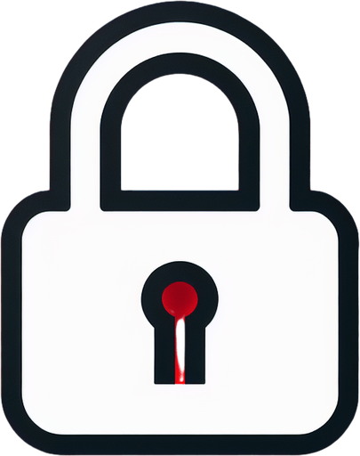 plain white lock icon with a thin black border. red background