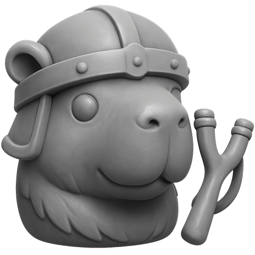 Recrealo en una escultura. Utiliza un estilo cartoon. Usas colores grises. Recuerda que es un capibara usas sus rasgos y formas. Damelo sin fondo