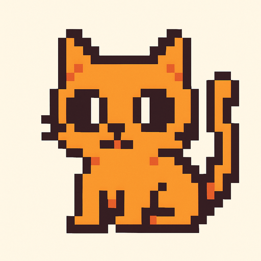 pixel cat.
In-Game asset.  2d.  High contrast.  No shadows