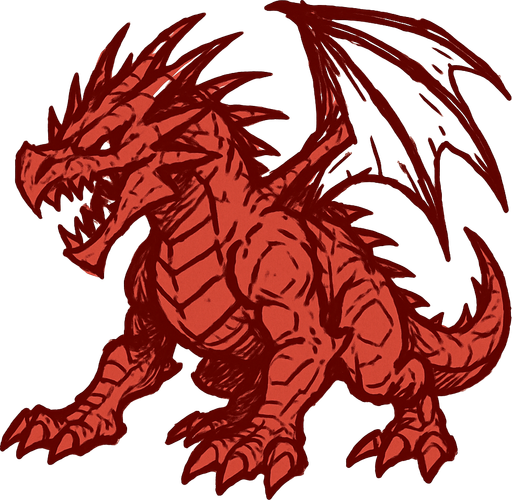 red big monster dragon sketch.
In-Game asset.  2d.  High contrast.  No shadows