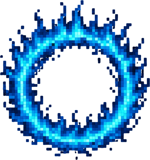 A blue ring of nuclear fire seen from overhead.
Single Game Texture. In-Game asset. 2d. Blank background. High contrast. No shadows. pixel art