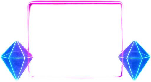 Neon cyberpunk rectangular empty outline flat two crystals hologram 2 glowing Diamonds on each side symmetrical selection highlight overlay
