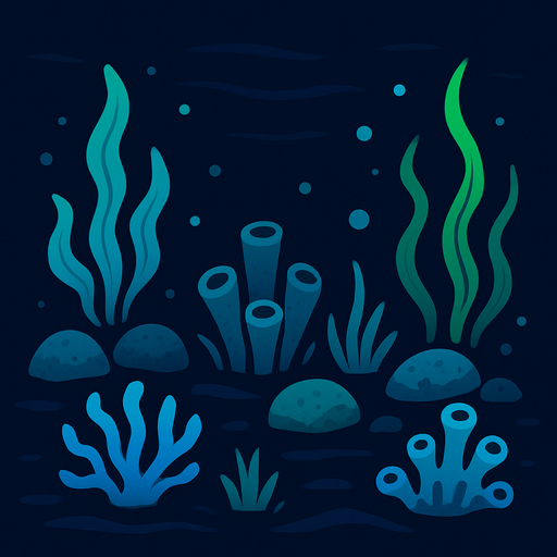 image of the bottom of the ocean, dark background.
In-Game asset.  2d.  High contrast.  No shadows