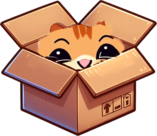 cute Chibi ginger cat look from the box into the camera. Cheeky, happy.