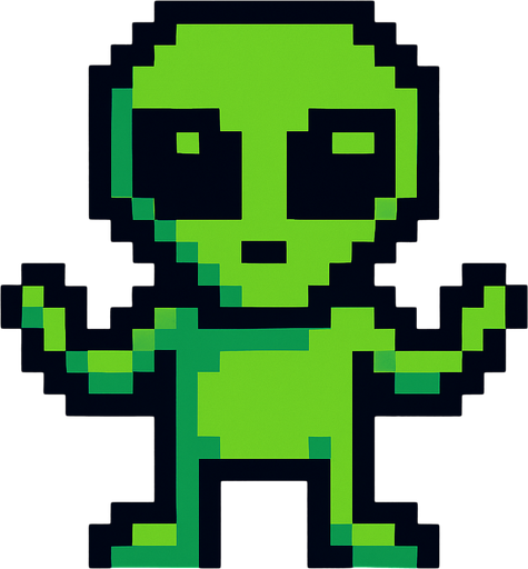 Pixel uzaylı olsun.
In-Game asset.  2d.  High contrast.  No shadows