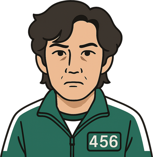 jugador 456 del juego del camalar. No background. Transparent background. Blank background. No shadows. 2d. In-Game asset. flat