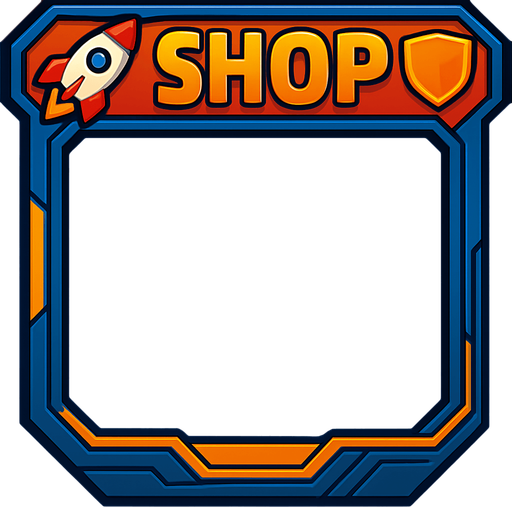сделать точно такуюже рамку но надпись заменить на shop. звезду заменить на ракету, а стрелку на щит