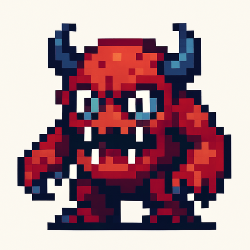 A cool monster like 16 by 16 pixelated character no background shadows and highlights.
In-Game asset.  2d.  High contrast.  No shadows. 2d pixelated in game asset