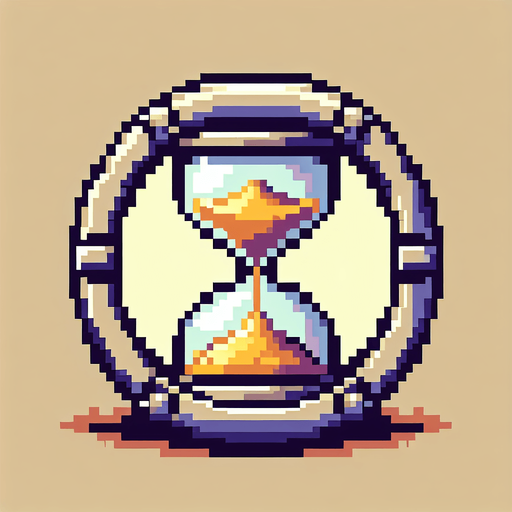 a sand clock pixel style..
Single Game Texture. In-Game asset. 2d. Blank background. High contrast. No shadows.
