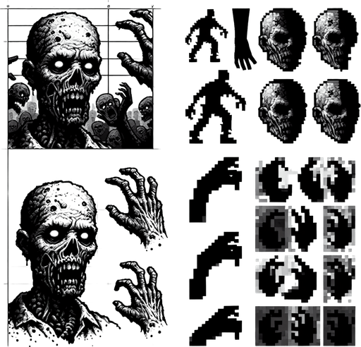 a two d zombies
\.
Single Game Texture.  In-Game asset.  2d.  Blank background.  High contrast.  No shadows