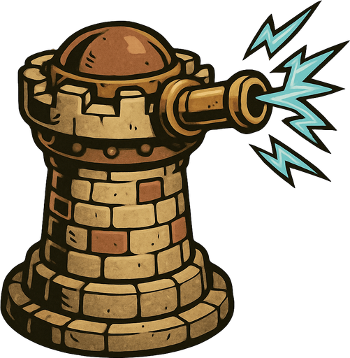 antik elektrik atıcı kule.
In-Game asset.  2d.  High contrast.  No shadows