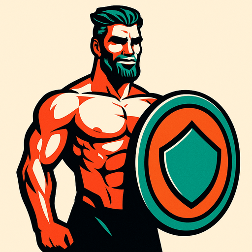 gigachad ama elinde kalkan var.
In-Game asset.  2d.  High contrast.  No shadows