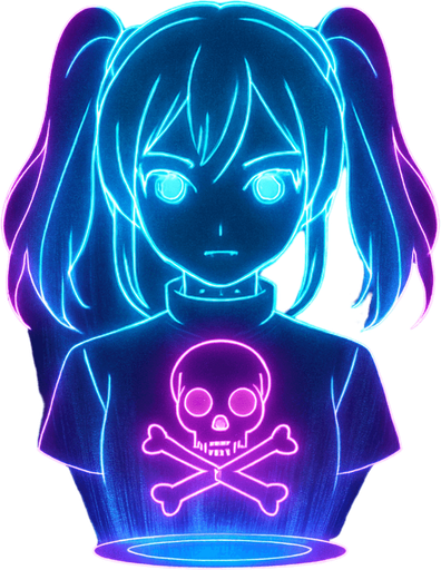 neon cyberpunk anime 3d hologram glowing projection poison symbol flat head on