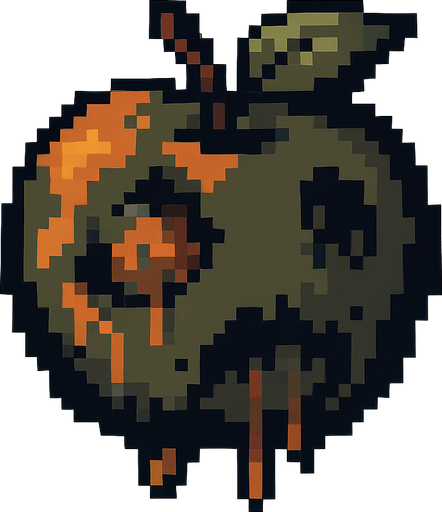 pixel art of a rotten apple.
In-Game asset.  2d.  High contrast.  No shadows