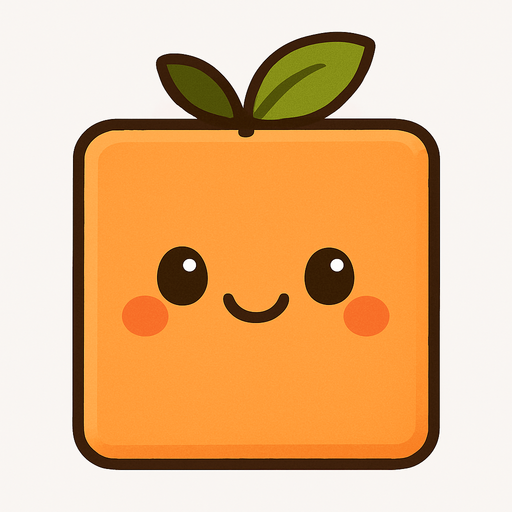 Square orange peach with cute happy face. Cartoon style. Cute art style. Simple vector style. No Shadow Single Game Texture. In-game asset. 2d. Blank background. High contrast. No shadow. square with corners