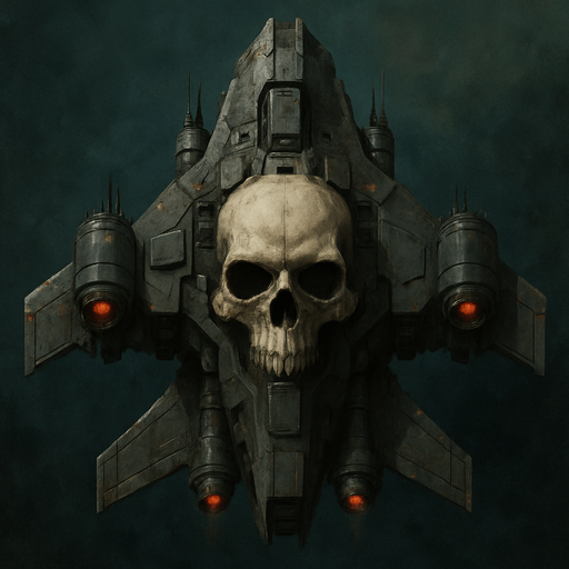 war drone spaceship skull tip top view.