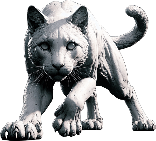 a cat that is facing the camera and is ready to jump with all 4 paws on the ground.
Single Game Texture. In-Game asset. 2d. Blank background. High contrast. No shadows.