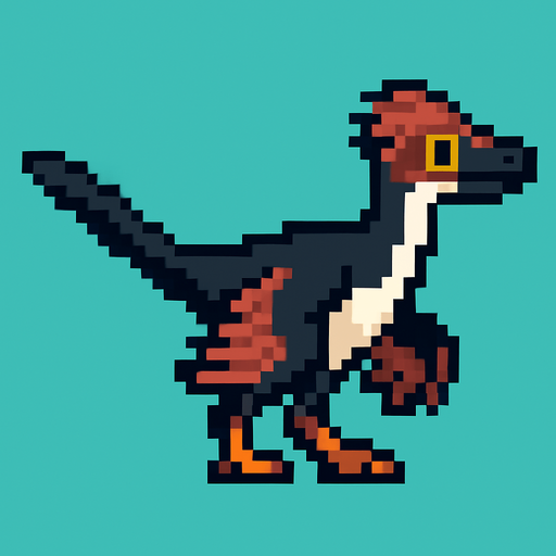 Make it 8 bit style dinosaur Anchiornis  cartoon character.
In-Game asset.  High contrast.  No shadows