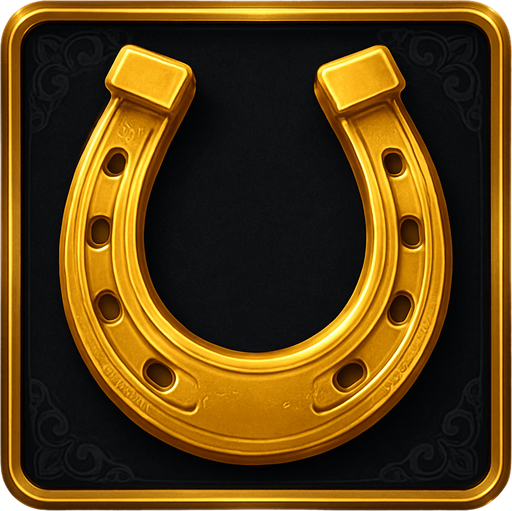 Crea un asset visual completo para el símbolo 'F' de Megaways: una Herradura Dorada, directamente sobre su panel de fondo.

Diseño General:

Forma: Un panel cuadrado o ligeramente redondeado.

Fondo del Panel: Terciopelo oscuro (negro o azul noche) o un metal pulido muy oscuro.

Borde: Un borde elegante dorado o plateado alrededor del panel.

Detalles del Fondo: Puede tener un patrón sutil de filigrana de casino en las esquinas del panel.

Símbolo Central (la Herradura):

Una herradura clásica, de color dorado brillante y con un acabado metálico, posicionada centralmente.

Puede tener pequeños detalles grabados o incrustaciones sutiles..
In-Game asset.  2d.  High contrast.  No shadows