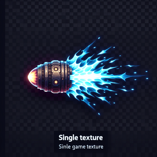 Space ship plasma bullet.
Single Game Texture.  In-Game asset.  2d.  Blank background.  High contrast.  No shadows