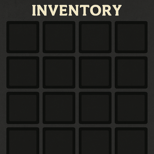 içinde yazı olmayan, kenarlında boşluk olmayan 15 adet bölmeden oluşan bir inventory.
In-Game asset.  2d.  High contrast.  No shadows