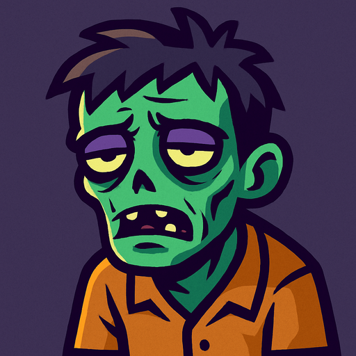 tired person that looks kinda like a zombie because they are so tired.
In-Game asset.  2d.  High contrast.  No shadows