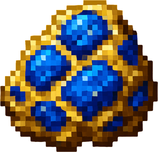 mineral de oro con lapizlazuli incrustado.
In-Game asset.  2d.  High contrast.  No shadows. pixelart