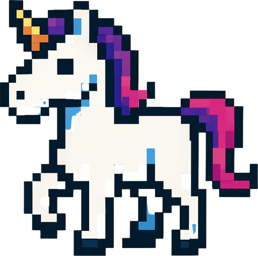 Unicorn pixel.
In-Game asset.  2d.  High contrast.  No shadows