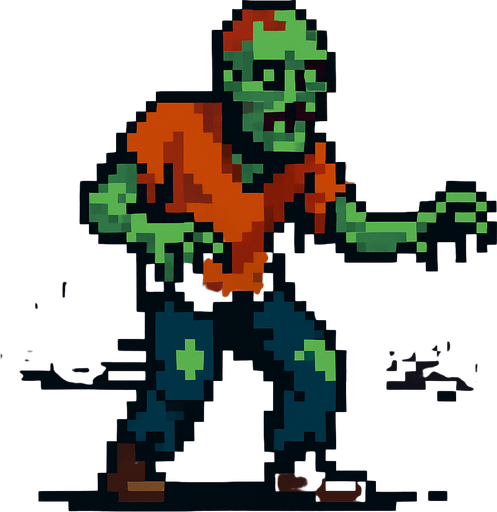 Post apocalyptic zombie pixel art less pixel.
In-Game asset.  2d.  High contrast.  No shadows
