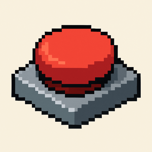 Botón presionado rojo 2D, pixel cartoon.