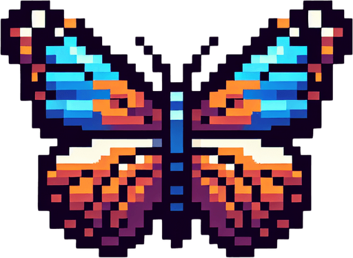 pixel butterfly.
Single Game Texture. In-Game asset. 2d. Blank background. High contrast. No shadows.