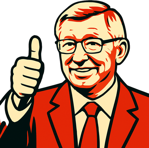 Alex Ferguson ıs makıng thumbsup.
In-Game asset.  2d.  High contrast.  No shadows