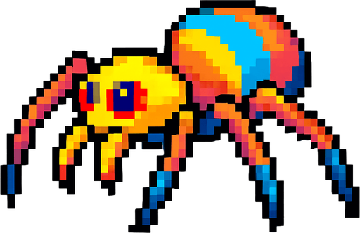 pixel art colorful spider sideview.
In-Game asset.  2d.  High contrast.  No shadows