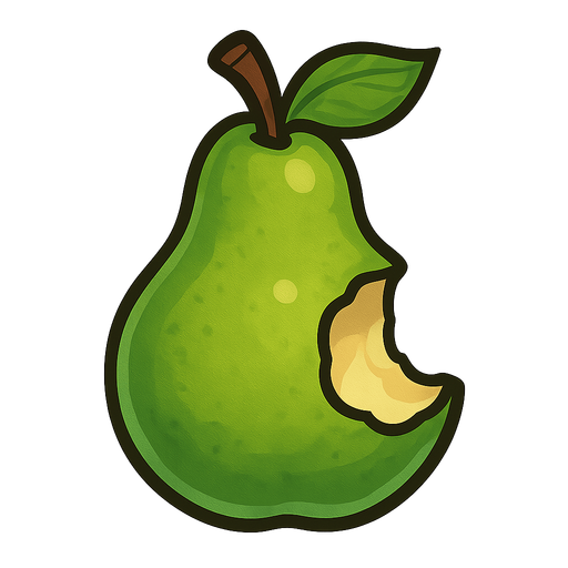 Pear with a bit.
Single Game Texture.  In-Game asset.  2d.  Blank background.  High contrast.  No shadows