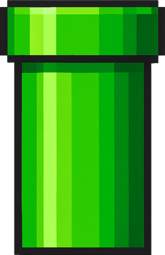 A pixel art green pipe bottom section from a side view, designed for a 2D side-scrolling game like Flappy Bird. The pipe is vertically stretched and has a bright green, smooth surface with subtle shading to show depth. The pipe should be closed at the bottom and open at the top, and it should look metallic and cartoonish, consistent with a retro game style..
In-Game asset.  2d.  High contrast.  No shadows. pixel art. side view. retro style. bright colors