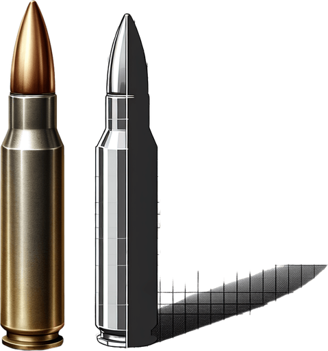 A bullet.
Single Game Texture. In-Game asset. 2d. Blank background. High contrast. No shadows.