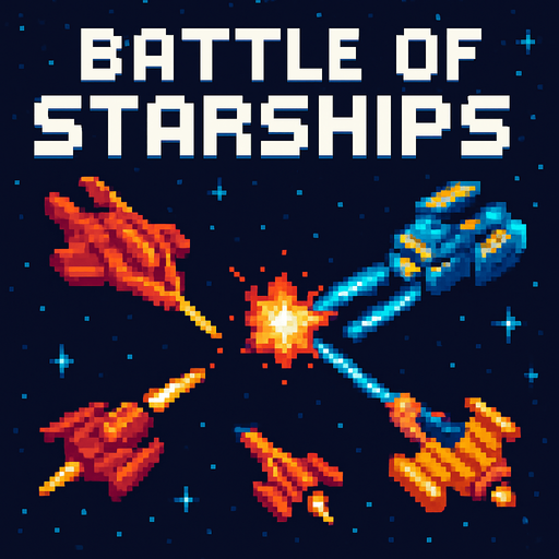 pixel inscription battle of starships in the style of space pixel art.
In-Game asset.  2d.  High contrast.  No shadows