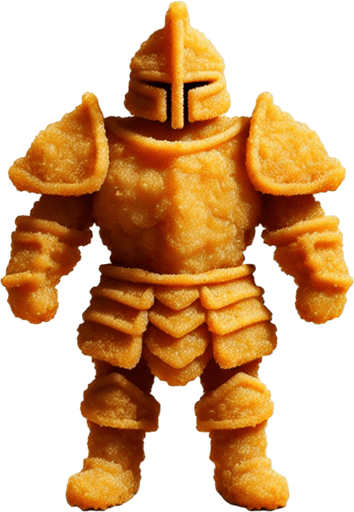 a chicken nugget warrior.
Single Game Texture. In-Game asset. 2d. Blank background. High contrast. No shadows.