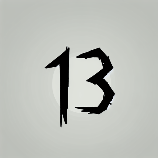 the number 13 written in black.
Single Game Texture. In-Game asset. 2d. Blank background. High contrast. No shadows.