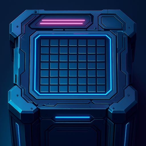 Pack top square of tower facing the screen to use it as a grid. future. seen from above. HD colors.