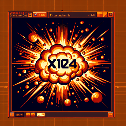 爆炸，里面有“X1024”的字样,暖色调.
Single Game Texture. In-Game asset. 2d. Blank background. High contrast. No shadows.