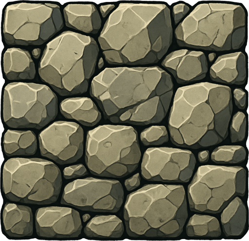 Muralla hecha de piedras y rocas realista en 2D.
In-Game asset.  2d.  High contrast.  No shadows