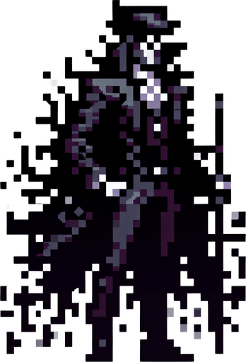 A pixel art sprite in a Super Nintendo, Super Castlevania style where it looks a little gothic/vampire hunter like

Single Game Texture. In-Game asset. 2d. Blank background. High contrast. No shadows.