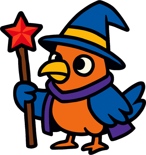 2d bird wizard.
In-Game asset.  2d.  High contrast.  No shadows