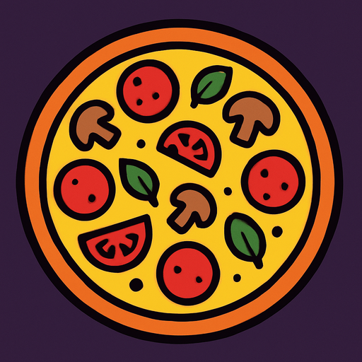 pizza.
In-Game asset.  2d.  High contrast.  No shadows