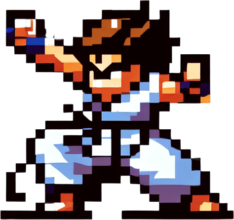Goku arms doing kamehameha. seen from above. 8-bit. Cartoon. In game asset. No shadow Single Game Texture. In-Game asset. 2d. Blank background. High contrast. No shadows.