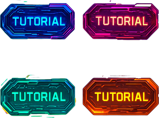 Buttons have text "Tutorial". cyberpunk. abstract. Futuer. different colors. HD colors. yellow background