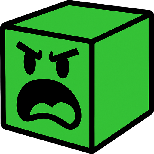The cube of this game should be a type that says everything and does not like it, it should have no hands or feet, its color should be green and it should be 3D..
In-Game asset.  2d.  High contrast.  No shadows